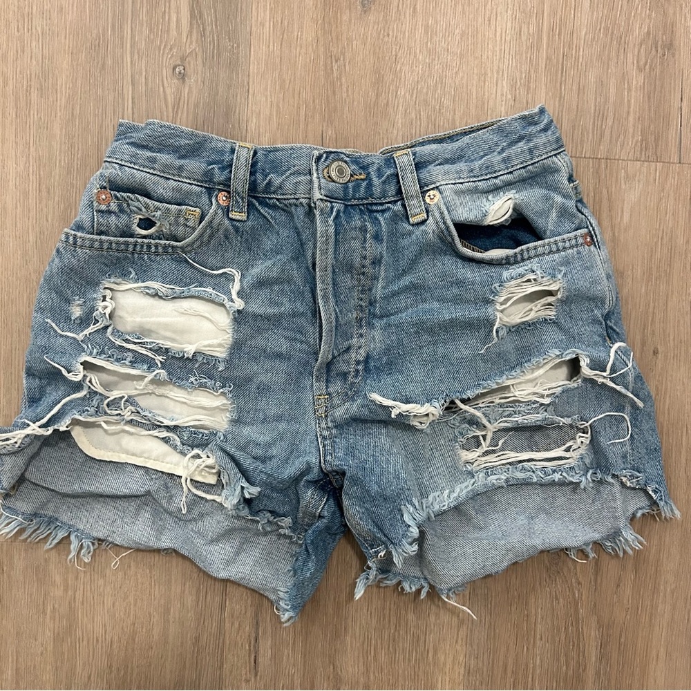 Free People We the Free Distressed High Rise Jean Shorts
